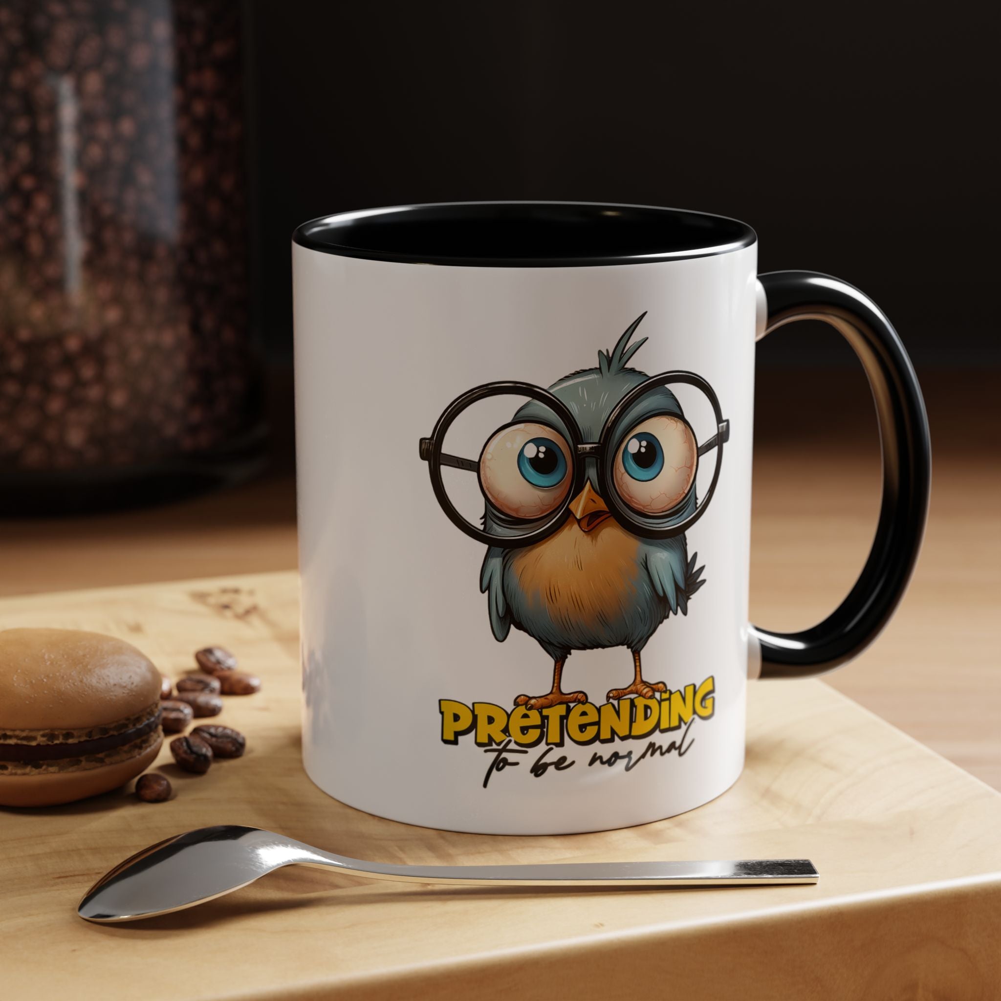 Cute Owl "Pretending to Be Normal" Accent Coffee Mug — Funny Gift for Introverts & Bird Lovers