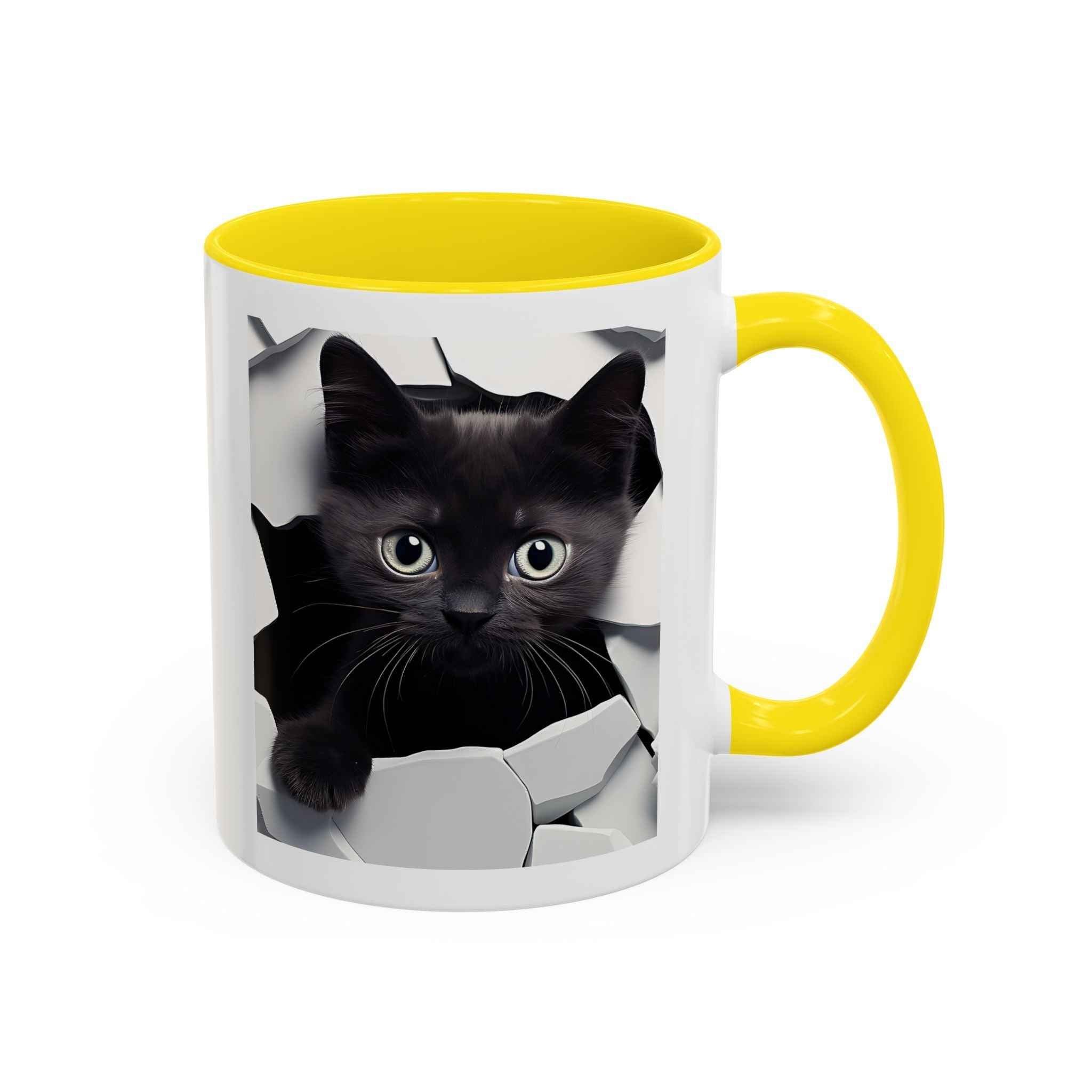 Black Kitten Peek Coffee Mug – Cute Cat Accent Mug (11/15oz)