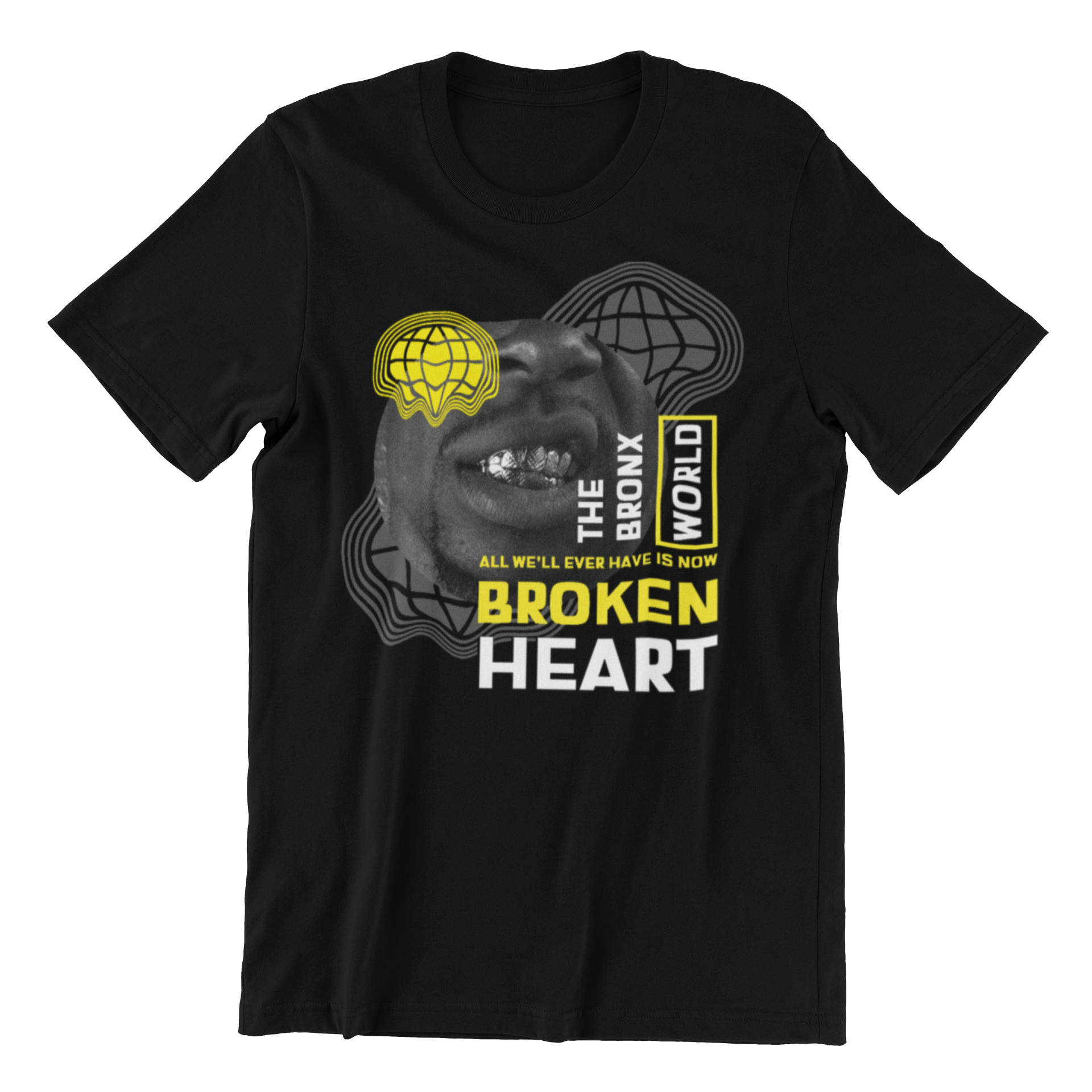 Broken Heart World Graphic T-Shirt, Black Cotton, Vintage Style