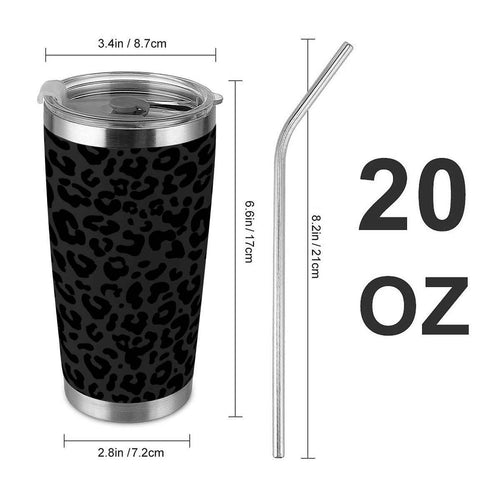 20oz Tumbler with Lid and Straw (Made in USA) Black Leopard Pattern