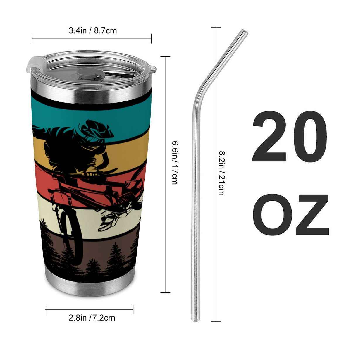 20oz Tumbler with Lid and Straw (Made in USA) Retro Bike Project