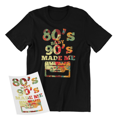 80's and 90's Made Me Retro Iron-On Transfer, Vintage Cassette Design, T-Shirt Transfer