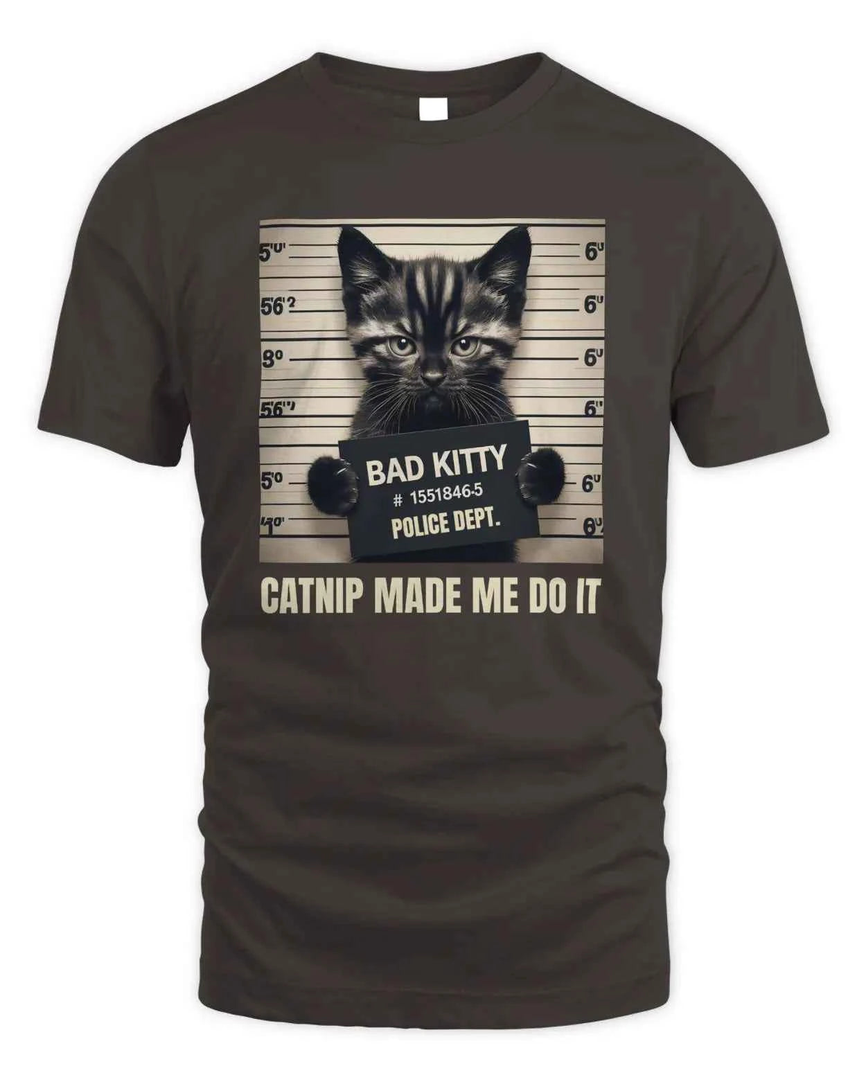 Bad Kitty Graphic T-Shirt Funny Cat Mugshot Graphic T-Shirt, Black, Novelty Humor Design