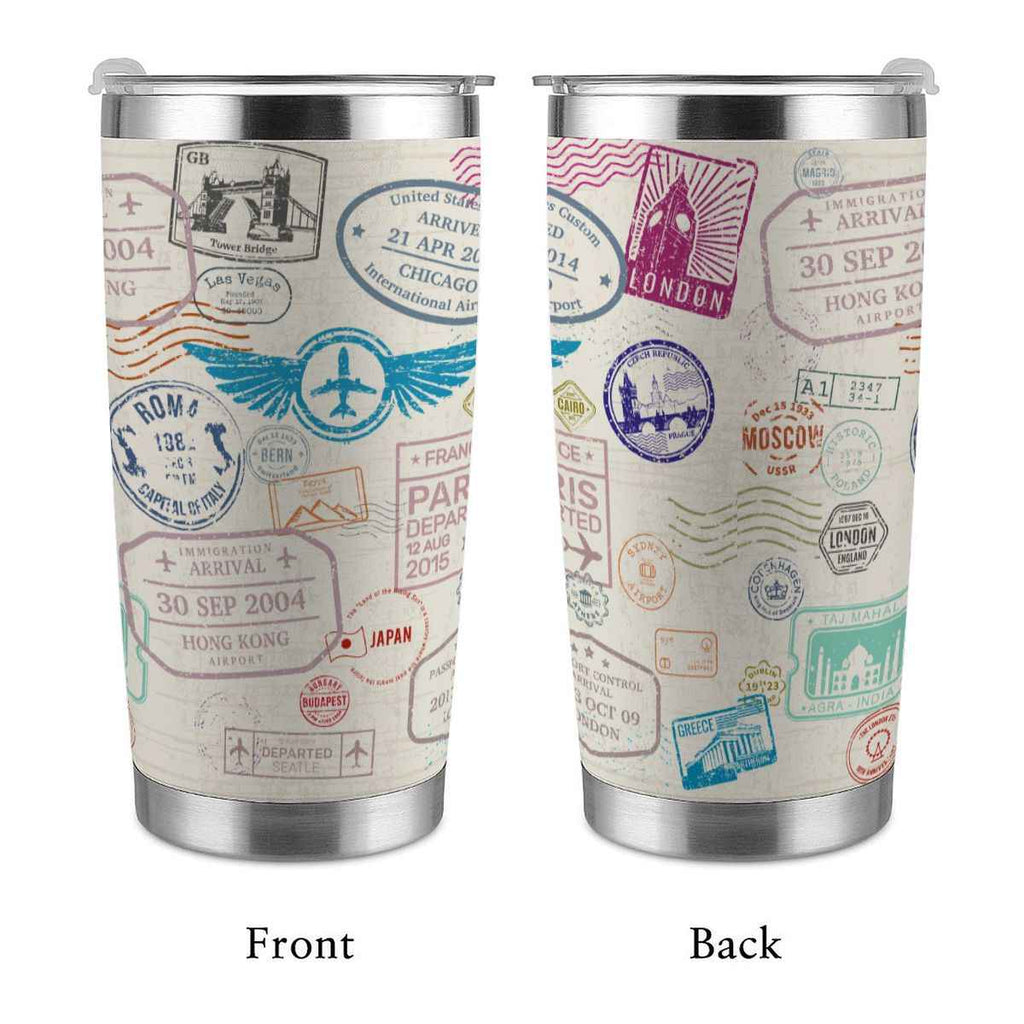 20oz Tumbler with Lid and Straw (Made in USA) 20oz Tumbler Travel Passport Stamp
