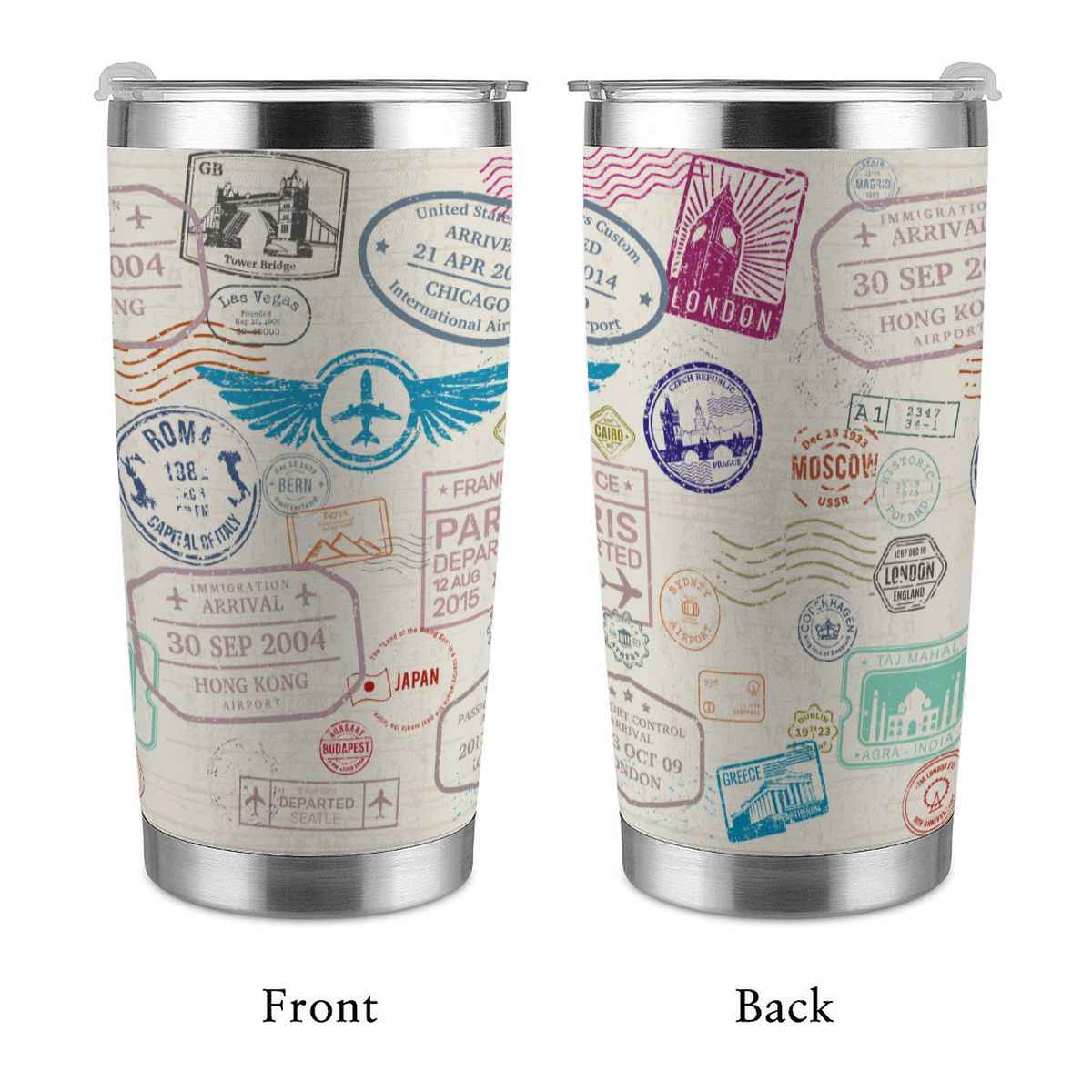 20oz Tumbler with Lid and Straw (Made in USA) 20oz Tumbler Travel Passport Stamp
