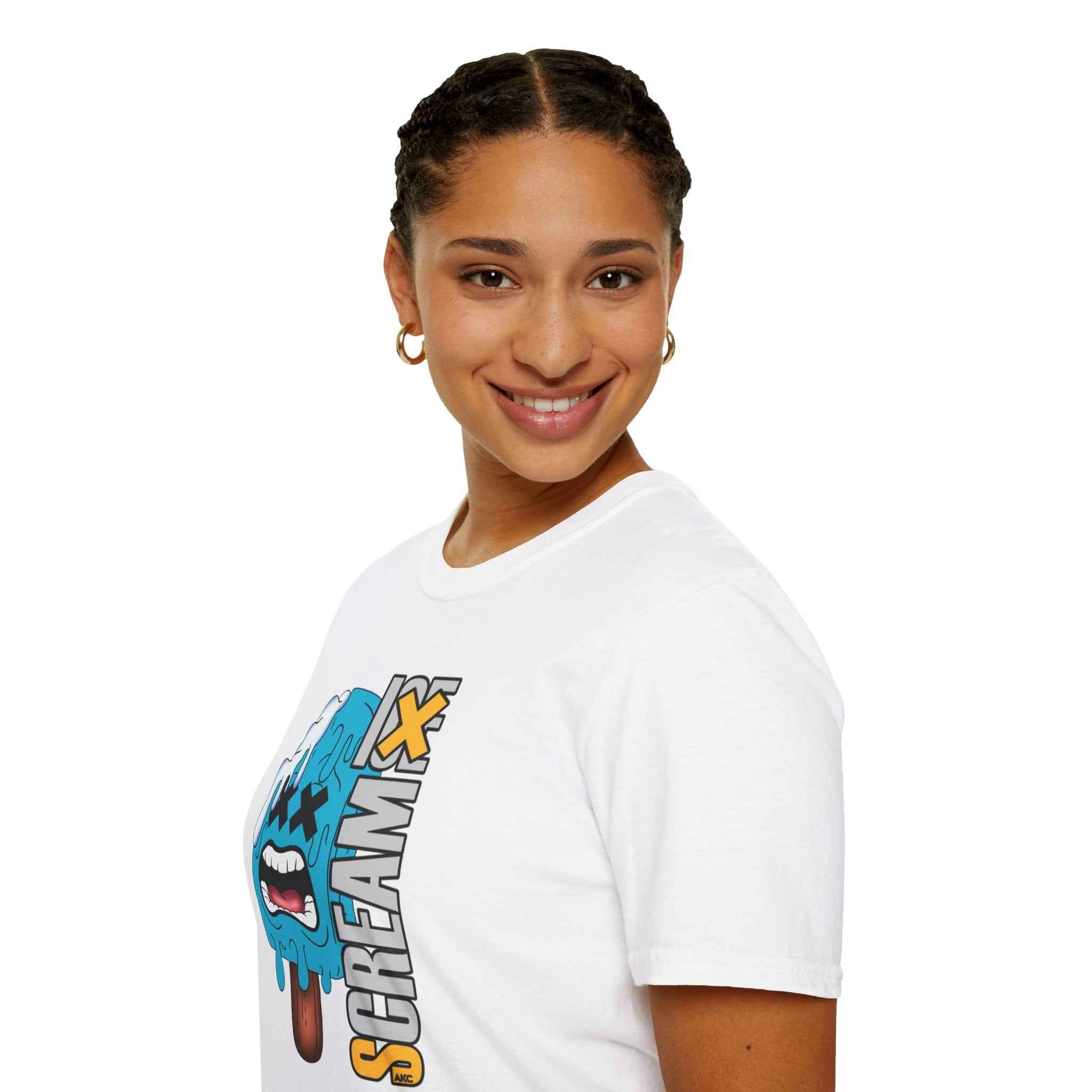 Screamy Popsicle Graphic T-Shirt — Retro Blue Ice Cream Illustration