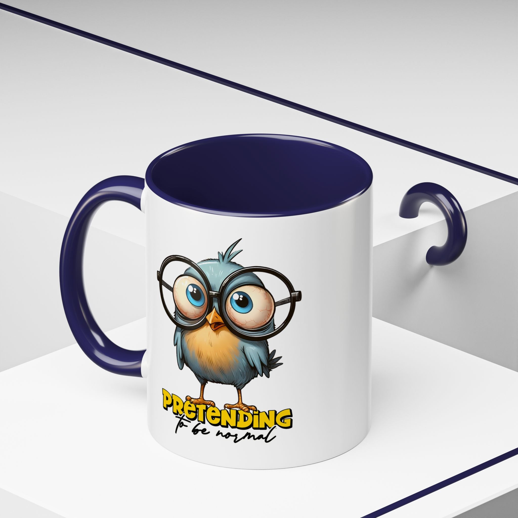 Cute Owl "Pretending to Be Normal" Accent Coffee Mug — Funny Gift for Introverts & Bird Lovers
