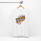 White t-shirt with 'RHC United Streetwear' logo on a hanger against a white background