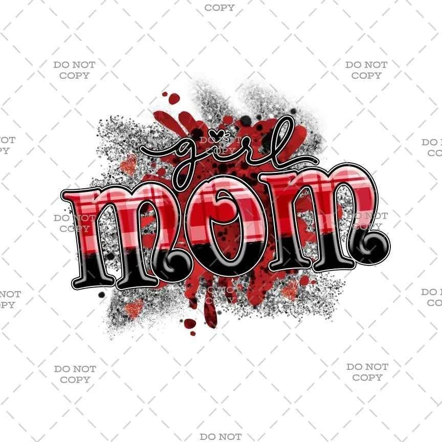 Girl Mom Graphic Iron-On Transfer, Red and Black Design, 9", DTF Heat Transfer