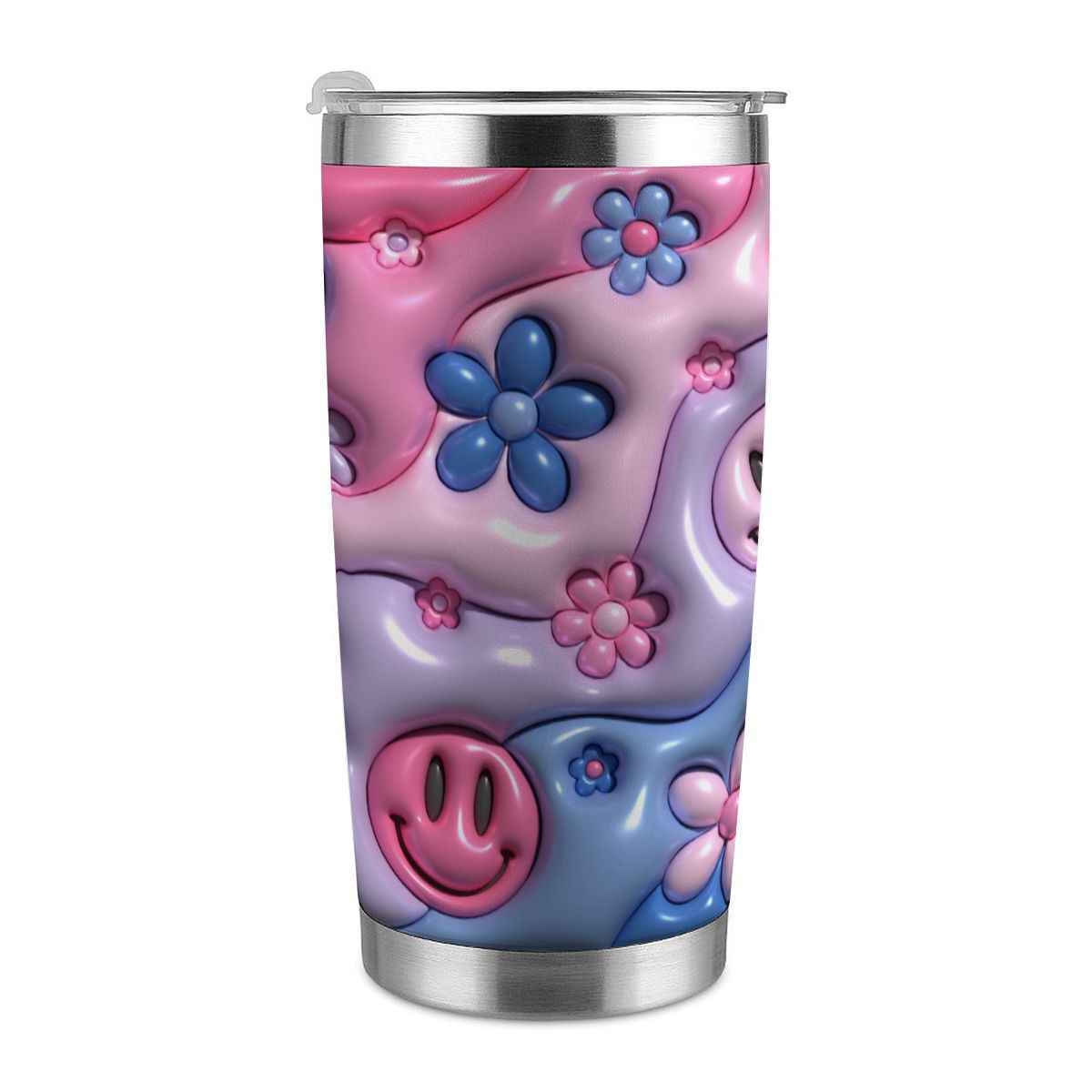 20oz Tumbler with Lid and Straw (Made in USA) Inflated Smiley Floral 20oz Tumbler