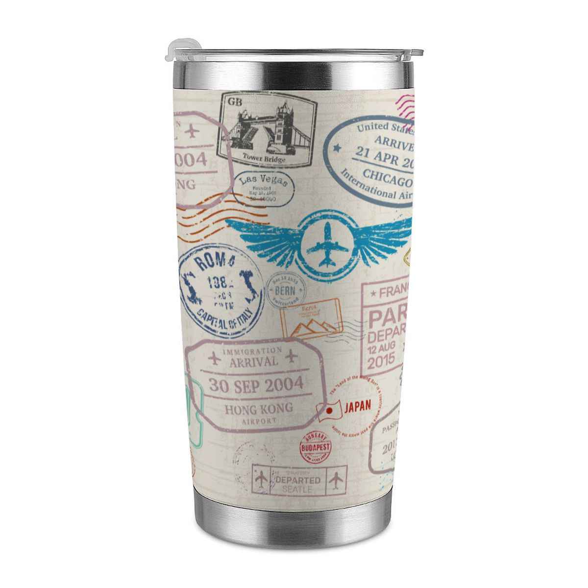 20oz Tumbler with Lid and Straw (Made in USA) 20oz Tumbler Travel Passport Stamp