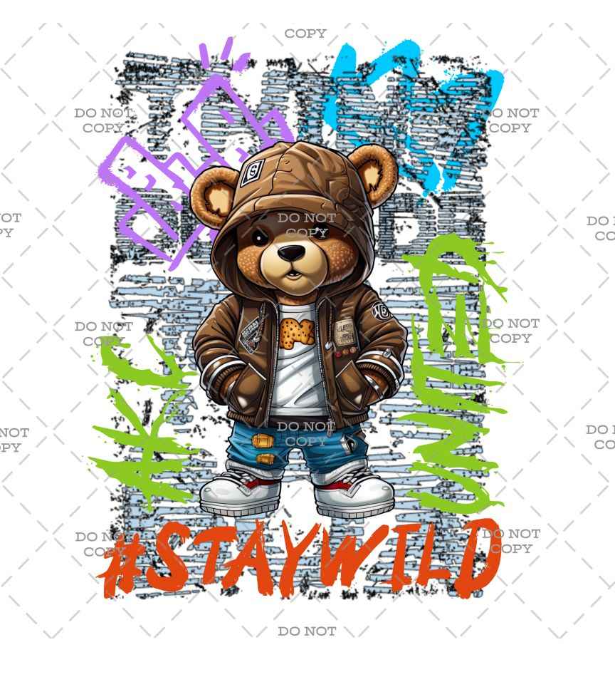 Stay Wild Teddy Bear Graphic DTF Transfer Design
