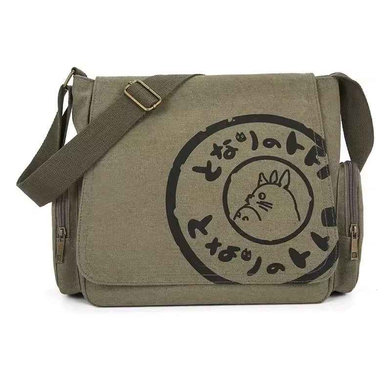 Messenger Bag Crossbody Bag Cartoon Students Book with Multiple Pockets, green