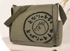Messenger Bag Crossbody Bag Cartoon Students Book with Multiple Pockets, green