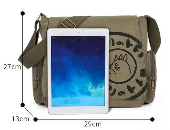 Messenger Bag Crossbody Bag Cartoon Students Book with Multiple Pockets, green