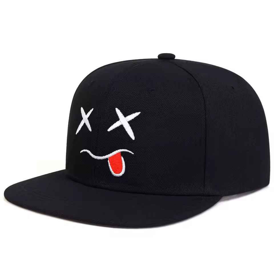 Funny Face Embroidered Baseball Cap Adjustable Cotton Hat Spring Summer Outdoor Sun Hat Leisure Hats(Black-3)