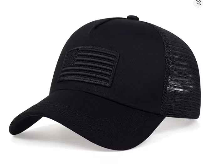 American Flag Trucker Hat Breathable Mesh Baseball Cap Adjustable Low Profile Snapback Hat Black