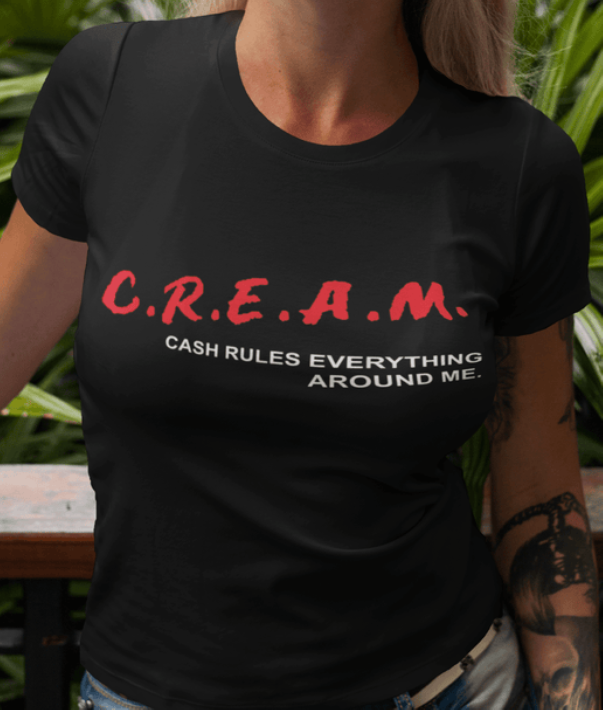 C.R.E.A.M. Cash Rules Everything Around Me Hip-Hop Inspired T-Shirt, Black, Adult