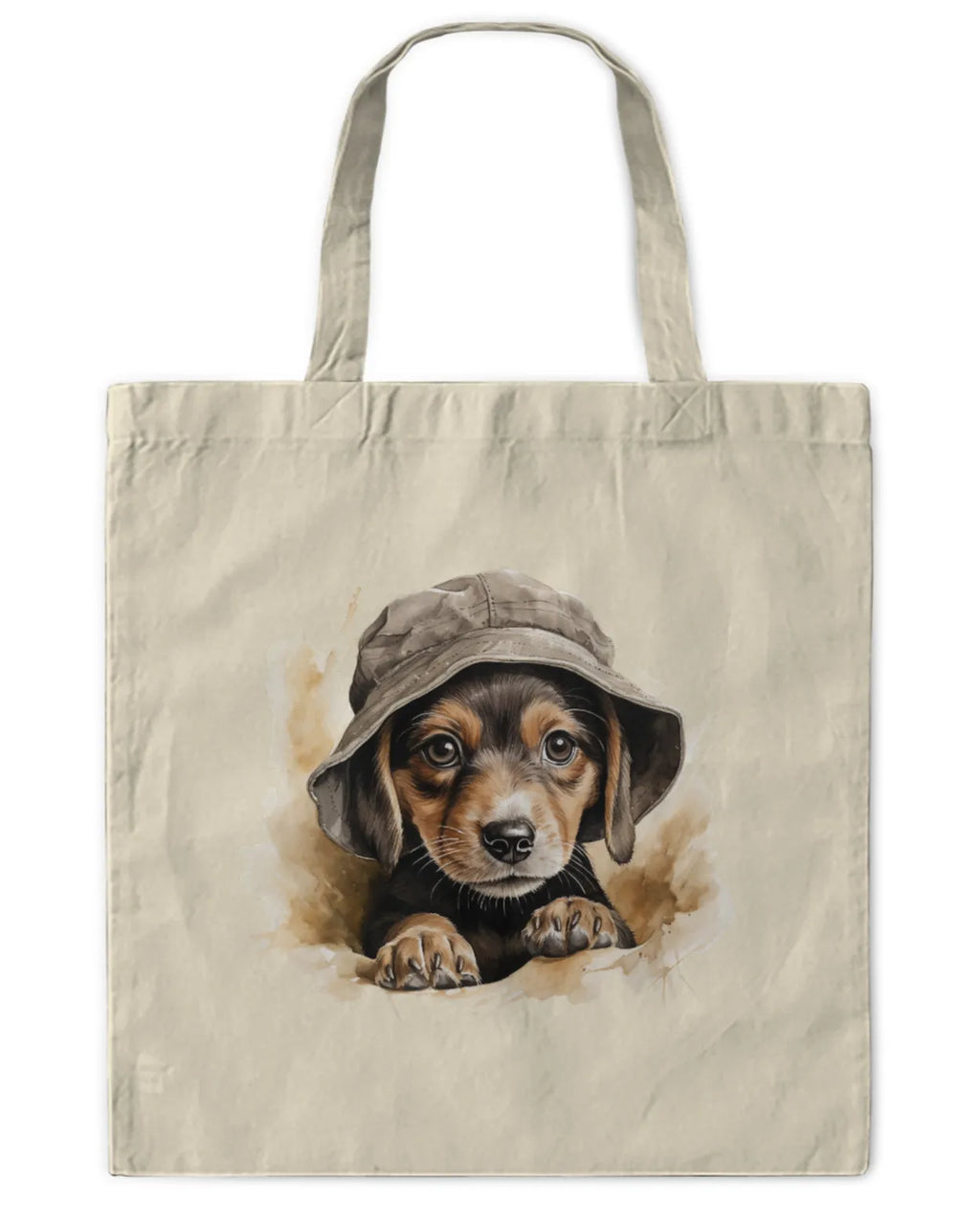 Cute Beagle in hat Watercolor Art Reusable Canvas Shopping Tote