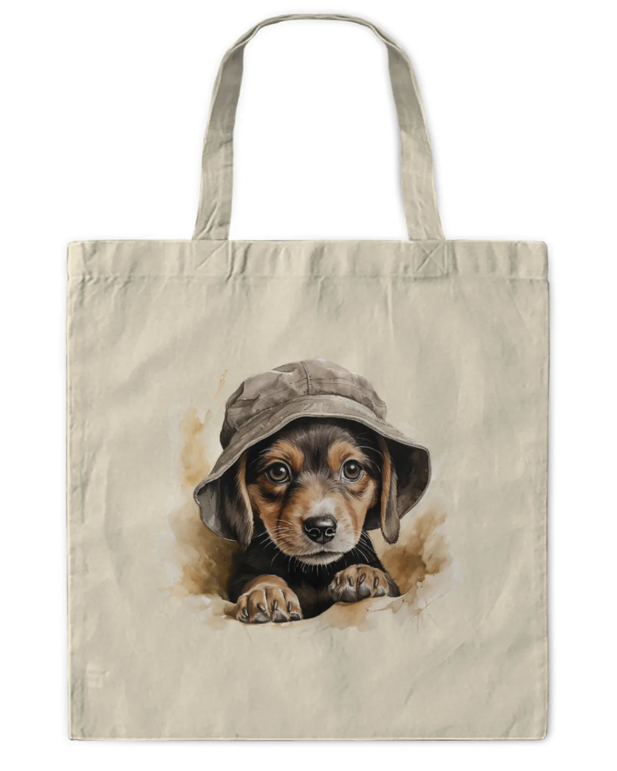 Cute Beagle in hat Watercolor Art Reusable Canvas Shopping Tote