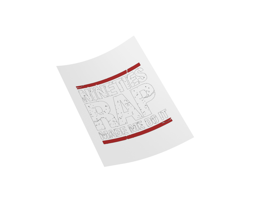 White towel with red and black text on a white background