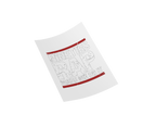 White towel with red and black text on a white background