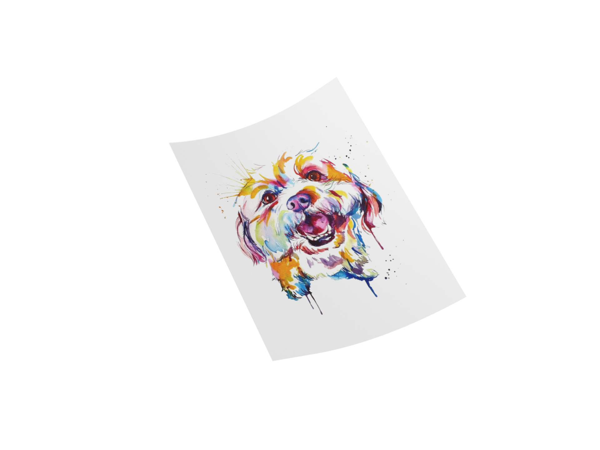 Colorful white dog design on a white paper sheet
