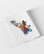 Colorful illustration of a person on a skateboard with a white background