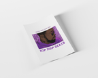 A white art print or poster mockup shown at an angle on a light gray background. The print features a stylized illustration of a man in sunglasses with purple hair and a purple hoodie, with the text 'PEACE AND LOVE RUD' above and 'HIP HOP BEATS' below.