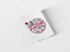 A white square card or print featuring a circular graphic with a cartoon skeleton holding a red heart, surrounded by the text 'IF I HAD Feelings & THEY'D BE! FOR YOU' in red and black, shown on a light gray background with a soft shadow.