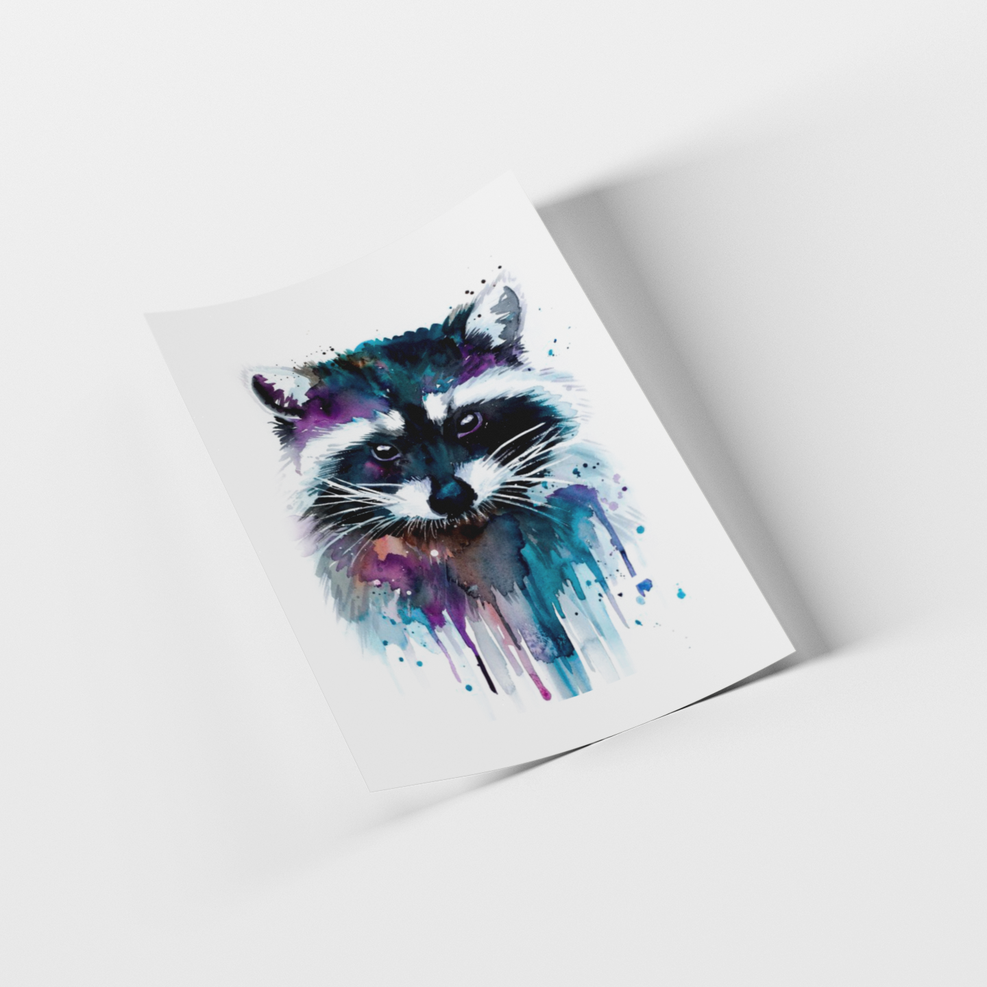 Colorful raccoon illustration on a white background