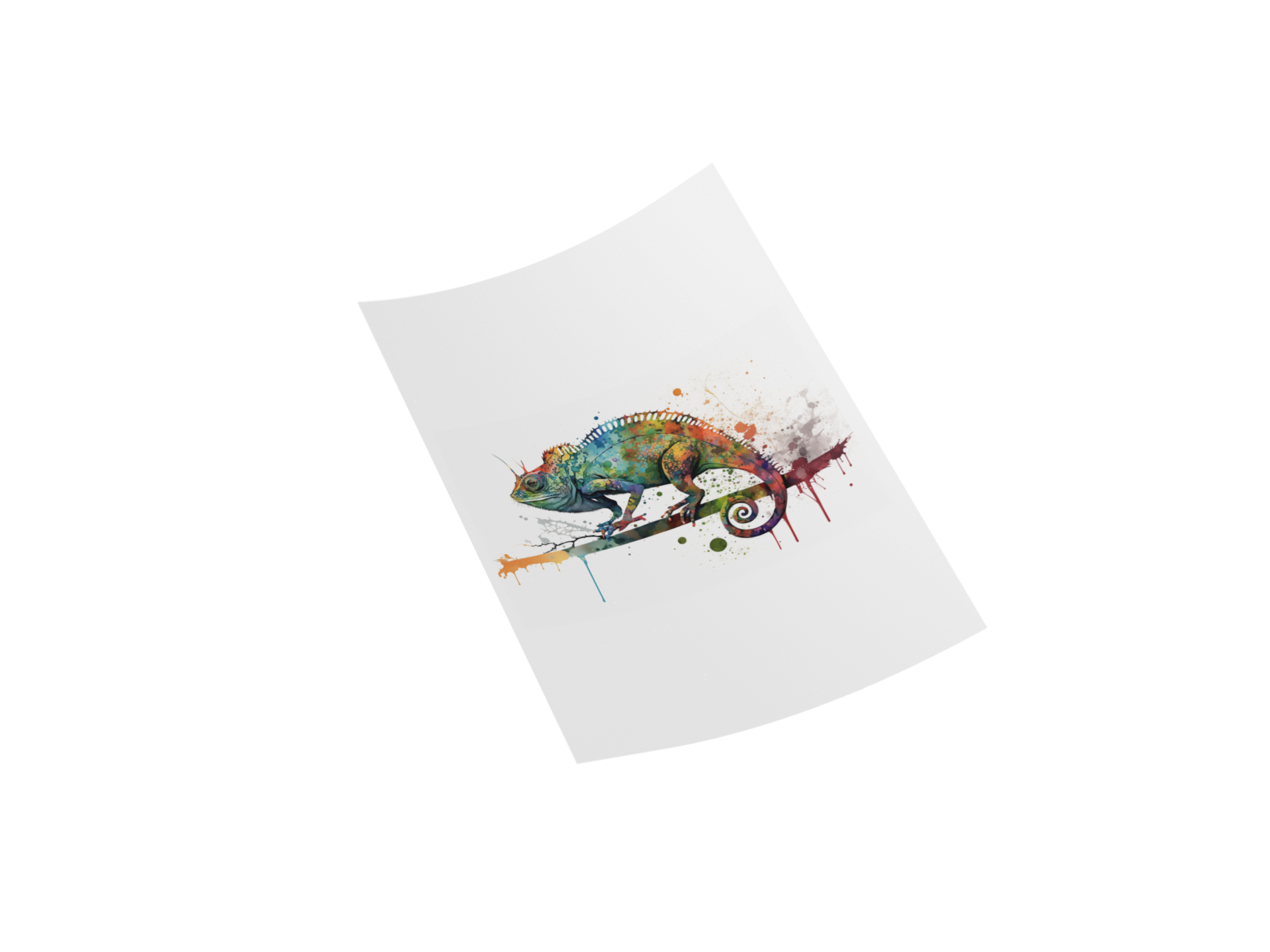 Colorful chameleon tattoo design on a white paper