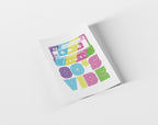 Greeting card with '80s Vibe' design featuring a cassette tape on a white background