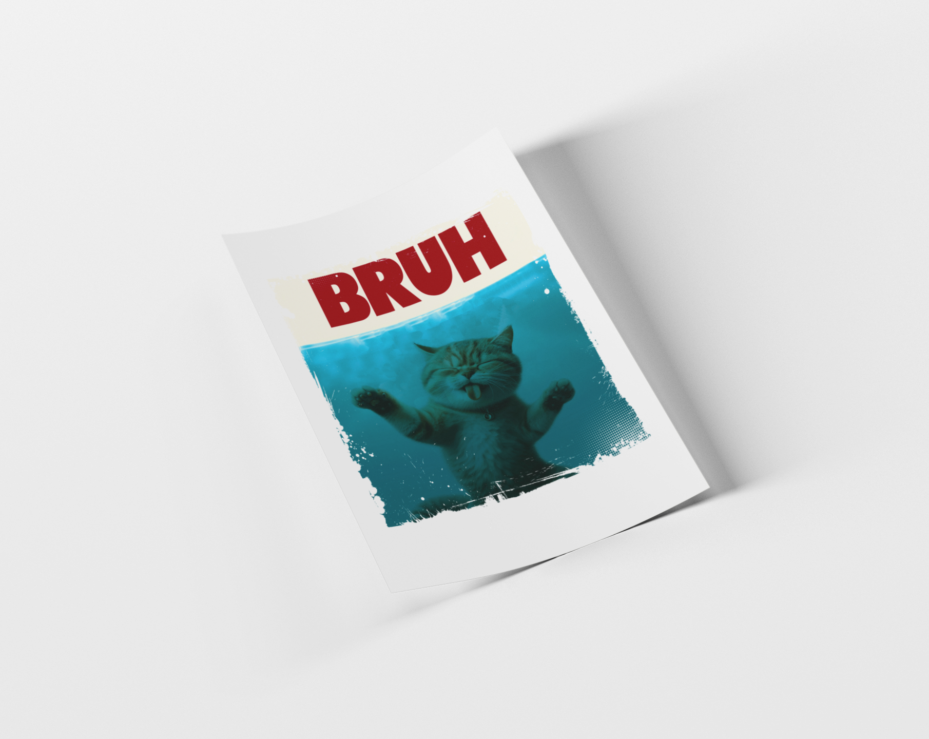 Card with a cat illustration and 'BRUH' text on a white background
