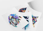 Color Splash Colorful Animals Iron-On Decal, Unique Design, Decorative Heat Transfer Art for Totes and Fabric