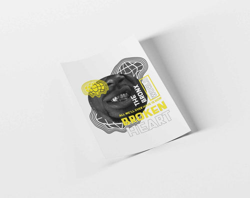 Broken Heart Graphic Iron-on Decal, The Bronx World Design, Black and Yellow