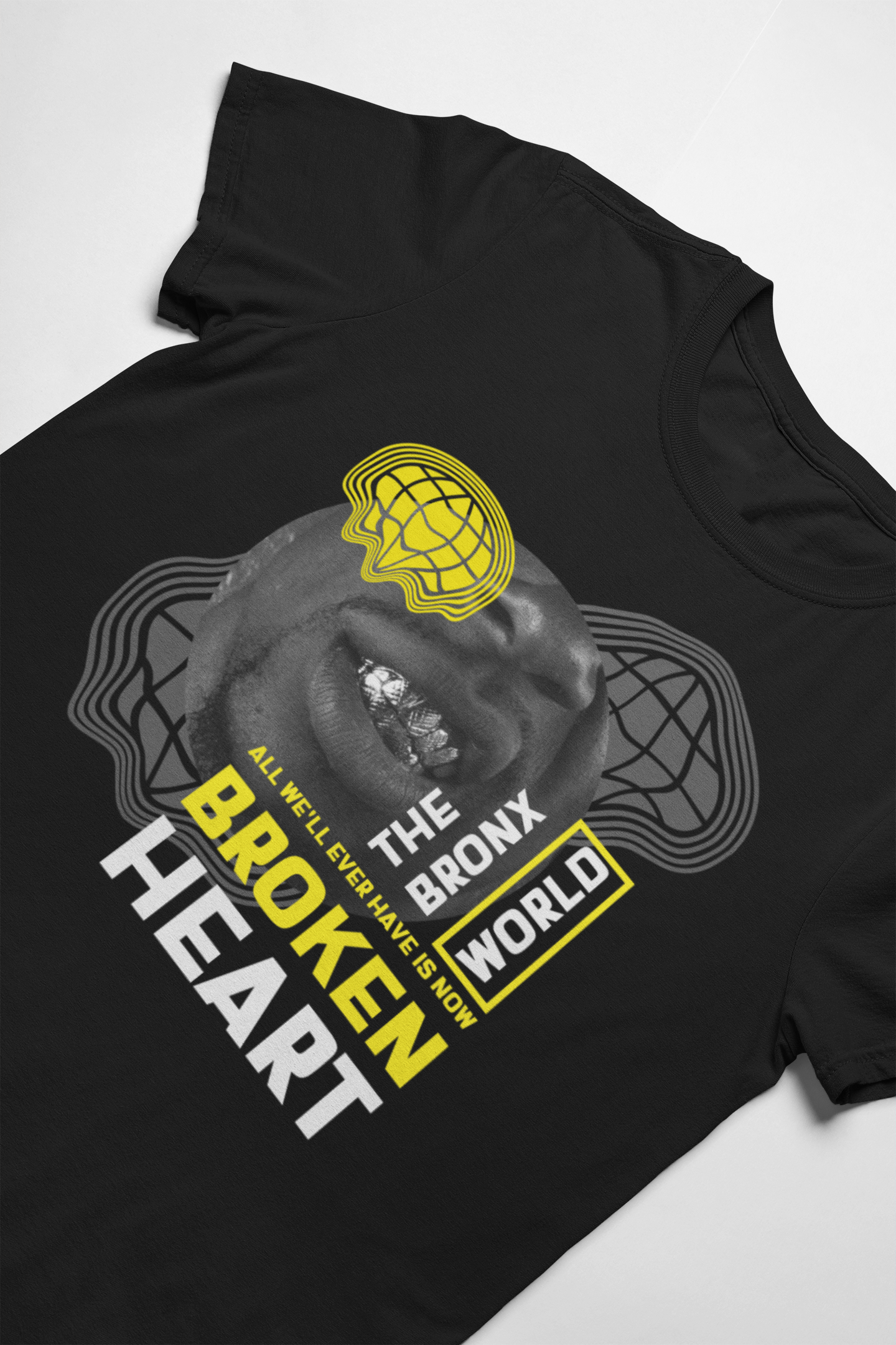 Broken Heart World Graphic T-Shirt, Black Cotton, Vintage Style