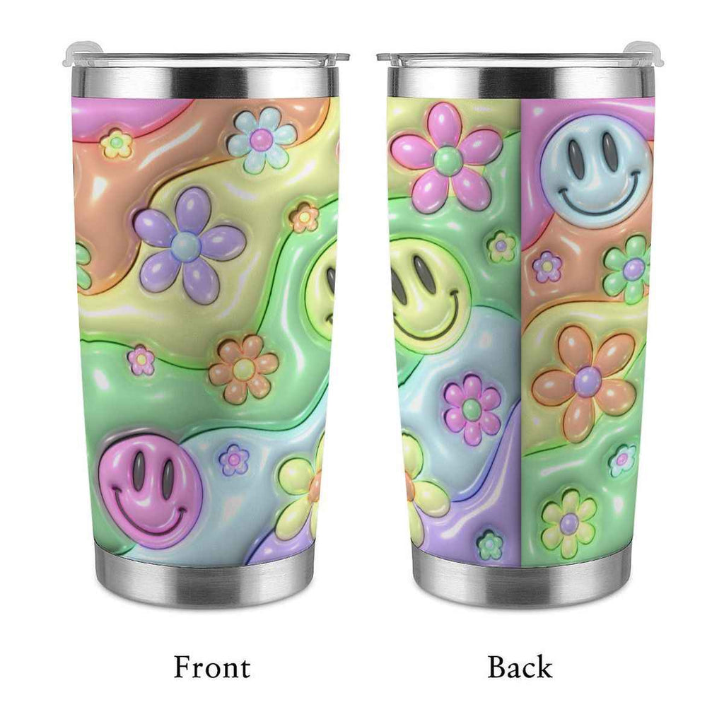 20oz Tumbler with Lid and Straw (Made in USA) Inflated Smiley Floral 20oz Tumbler