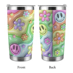 20oz Tumbler with Lid and Straw (Made in USA) Inflated Smiley Floral 20oz Tumbler