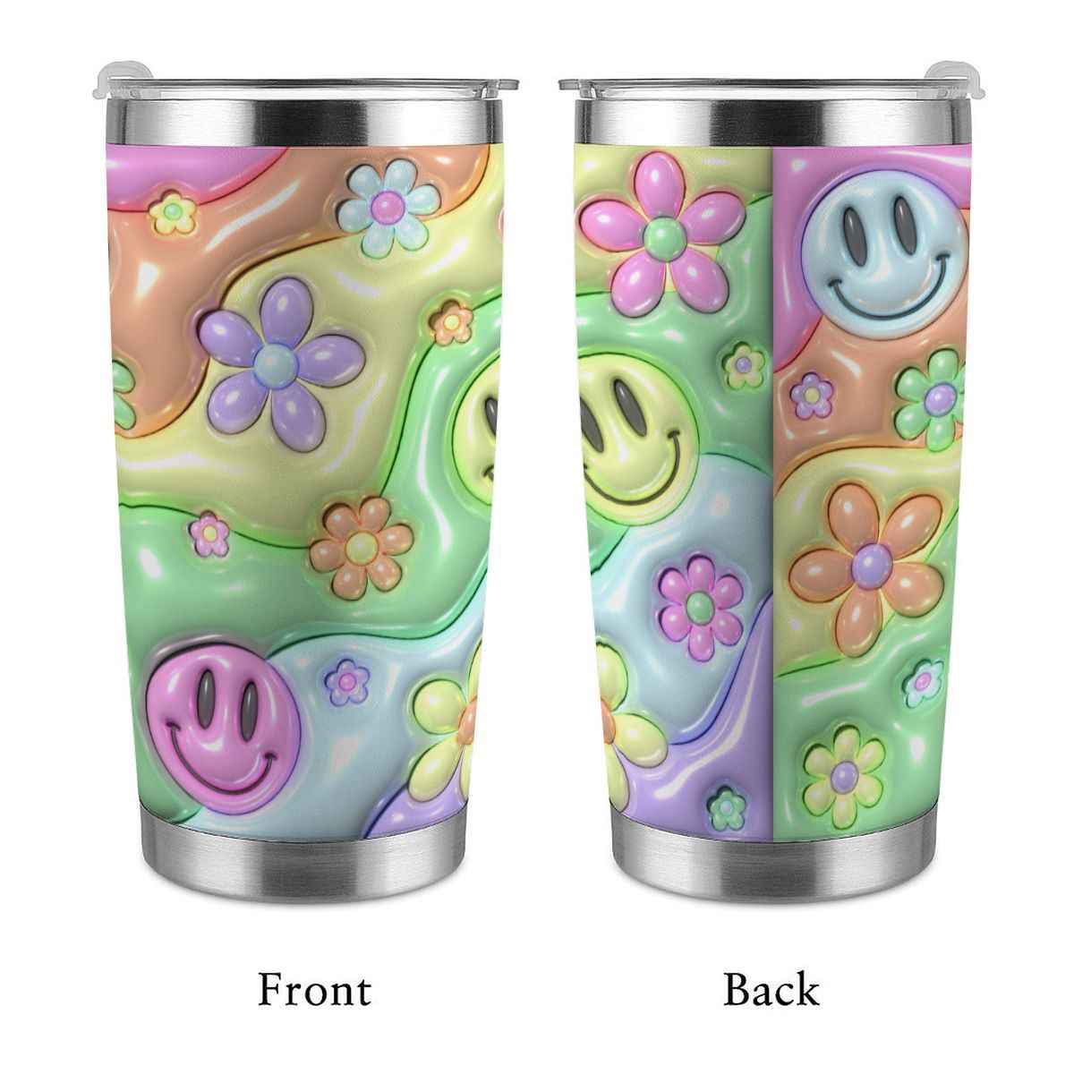 20oz Tumbler with Lid and Straw (Made in USA) Inflated Smiley Floral 20oz Tumbler
