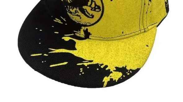 Cool Dino Embroidered Kids Baseball Cap, Black and Yellow Splash Design