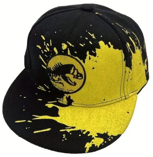 Black and yellow cap with a snake design on a white background