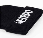 Weirdo Black Knit Beanie, Ribbed Winter Hat with Embroidered Text