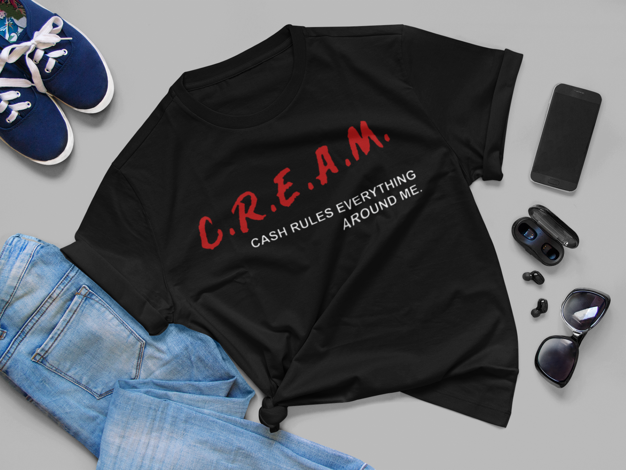 C.R.E.A.M. Cash Rules Everything Around Me Hip-Hop Inspired T-Shirt, Black, Adult