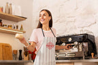 Folklore Design Embroidered Canvas Apron, Striped Kitchen Apron with Red Folk Art Motif