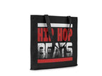 Hip Hop Beats Black Canvas Bag, Graphic Print Design, Stylish Shoulder Carry, Music Theme Shopping Bag