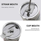 Two views of a drinking container with straw and cup mouths on a white background.