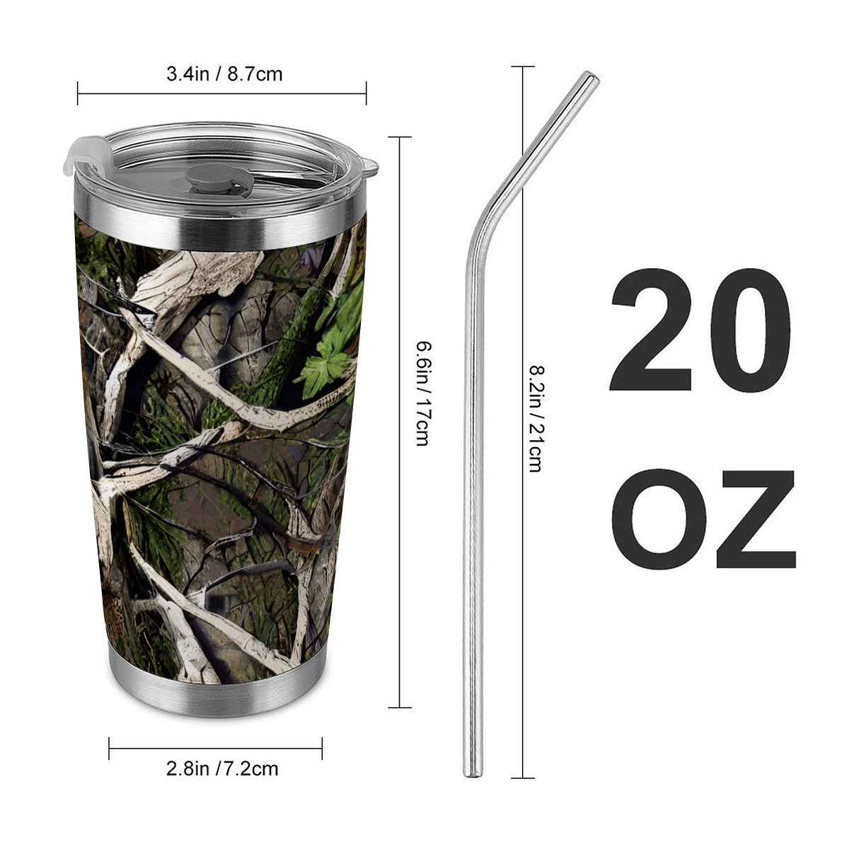 20oz Tumbler with Lid and Straw (Made in USA) Forest Pattern