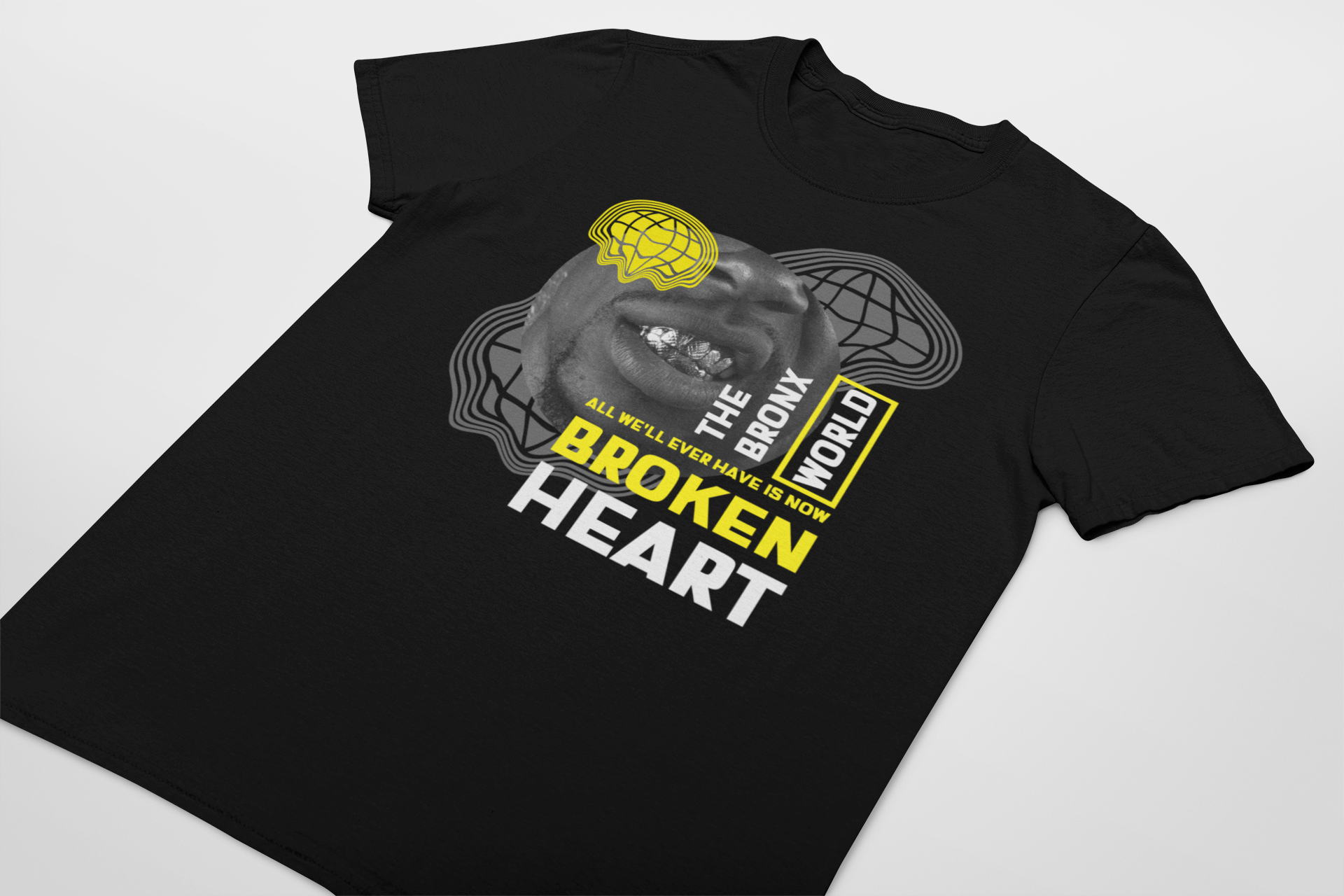 Broken Heart World Graphic T-Shirt, Black Cotton, Vintage Style