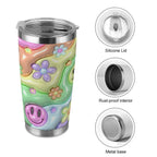 20oz Tumbler with Lid and Straw (Made in USA) Inflated Smiley Floral 20oz Tumbler